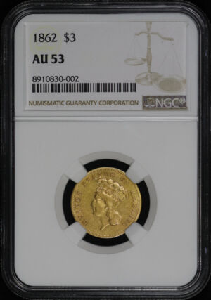 Obverse of this 1862 Three Dollar NGC AU-53