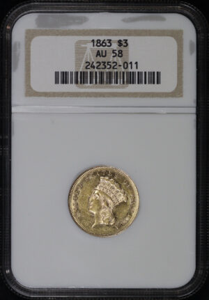 Obverse of this 1863 Three Dollar NGC AU-58