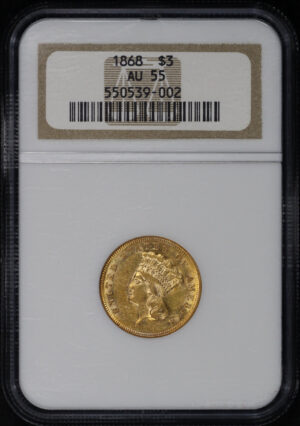 Obverse of this 1868 Three Dollar NGC AU-55