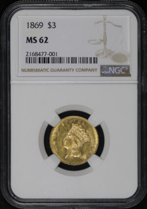 Obverse of this 1869 Three Dollar NGC MS-62