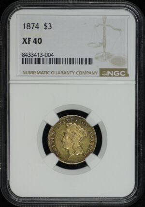 Obverse of this 1874 Three Dollar NGC XF-40