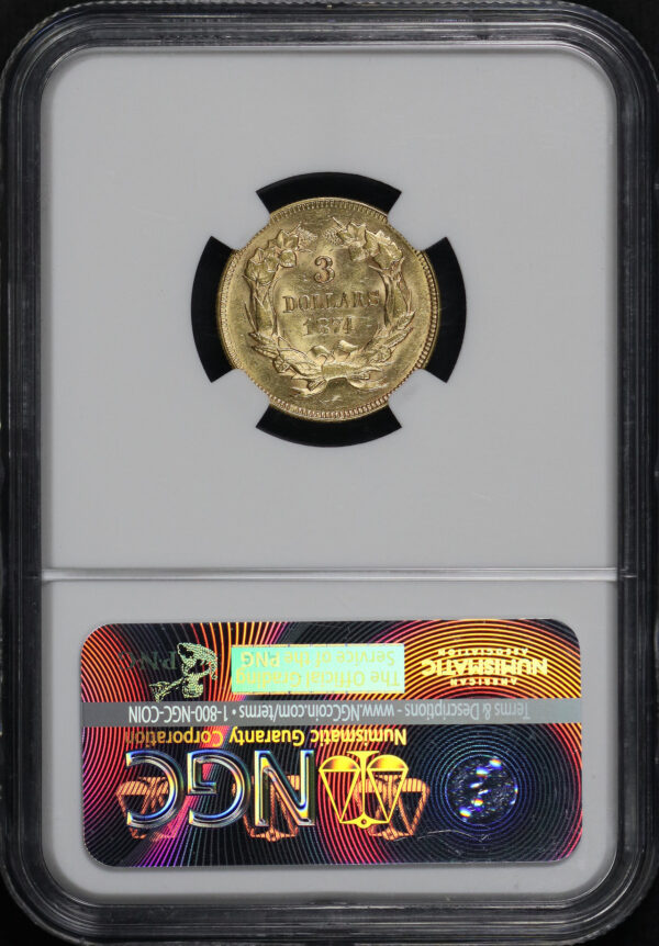 Reverse of this 1874 Three Dollar NGC MS-61