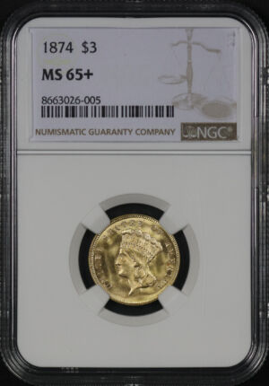 Obverse of this 1874 Three Dollar NGC MS-65+