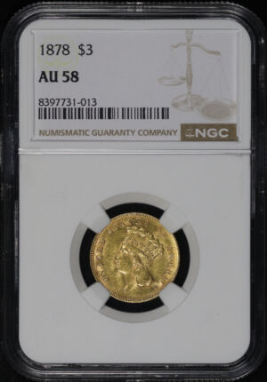 Obverse of this 1878 Three Dollar NGC AU-58