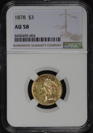 Obverse of this 1878 Three Dollar NGC AU-58