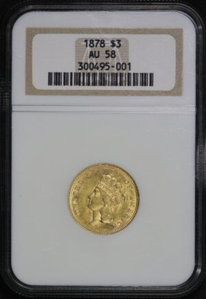 Obverse of this 1878 Three Dollar NGC AU-58