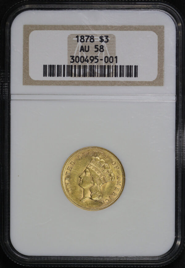 Obverse of this 1878 Three Dollar NGC AU-58