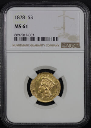 Obverse of this 1878 Three Dollar NGC MS-61