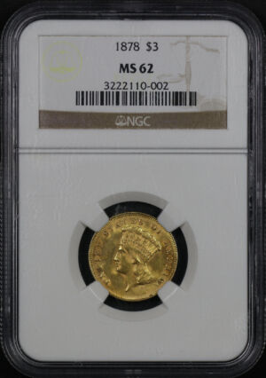 Obverse of this 1878 Three Dollar NGC MS-62