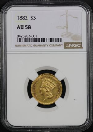 Obverse of this 1882 Three Dollar NGC AU-58