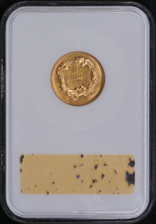 Reverse of this 1882 Three Dollar NGC AU-58 CAC Old Fatty Holder