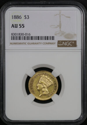 Obverse of this 1886 Three Dollar NGC AU-55