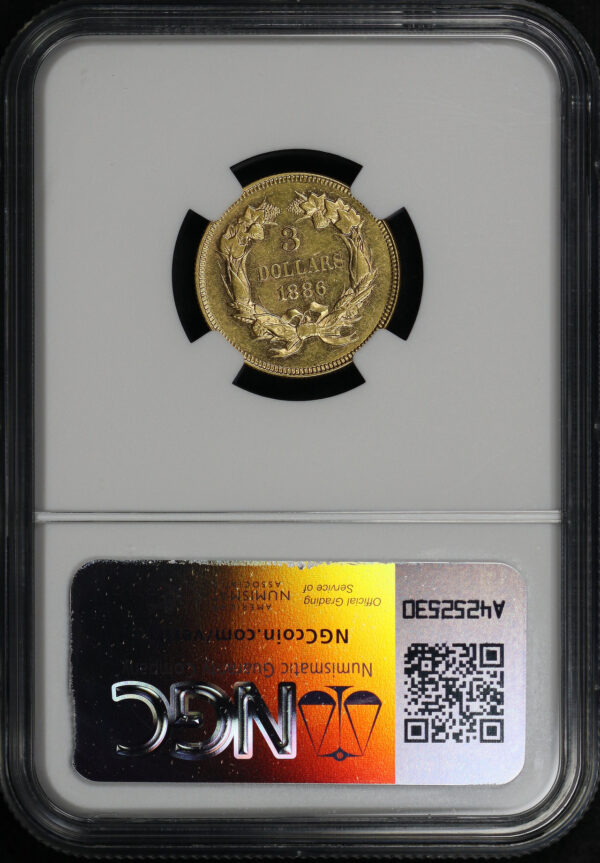 Reverse of this 1886 Three Dollar NGC AU-55
