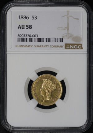 Obverse of this 1886 Three Dollar NGC AU-58