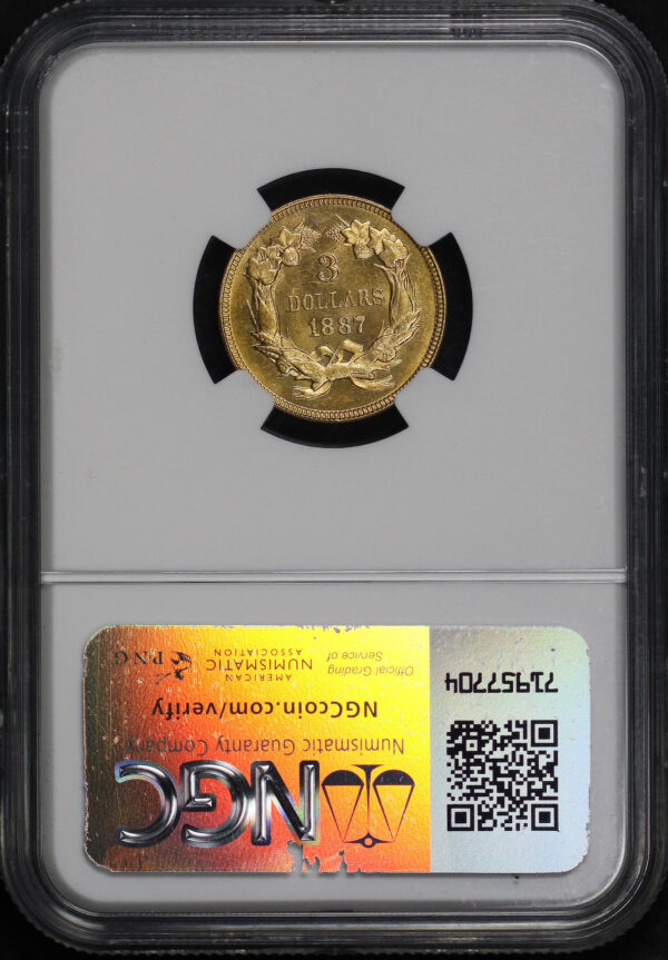 Reverse of this 1887 Three Dollar NGC MS-64