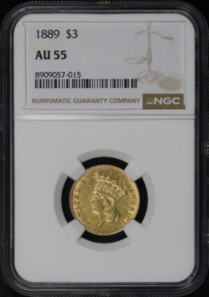 Obverse of this 1889 Three Dollar NGC AU-55
