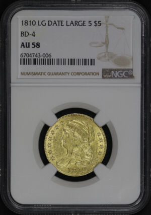 Obverse of this 1810 LG Date Large 5 Capped Bust $5 BD-4 NGC AU-58