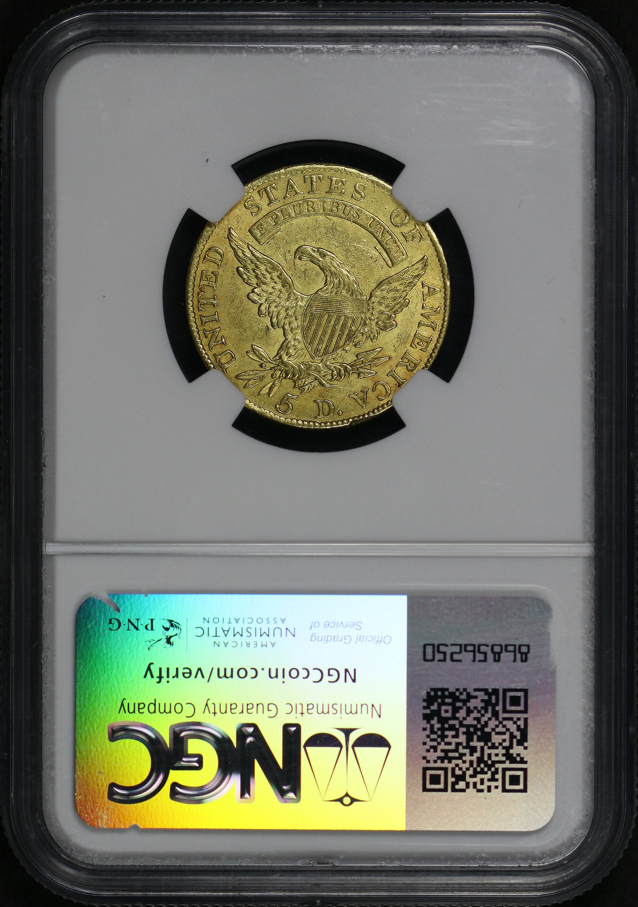 Reverse of this 1810 LG Date Large 5 Capped Bust $5 BD-4 NGC AU-58