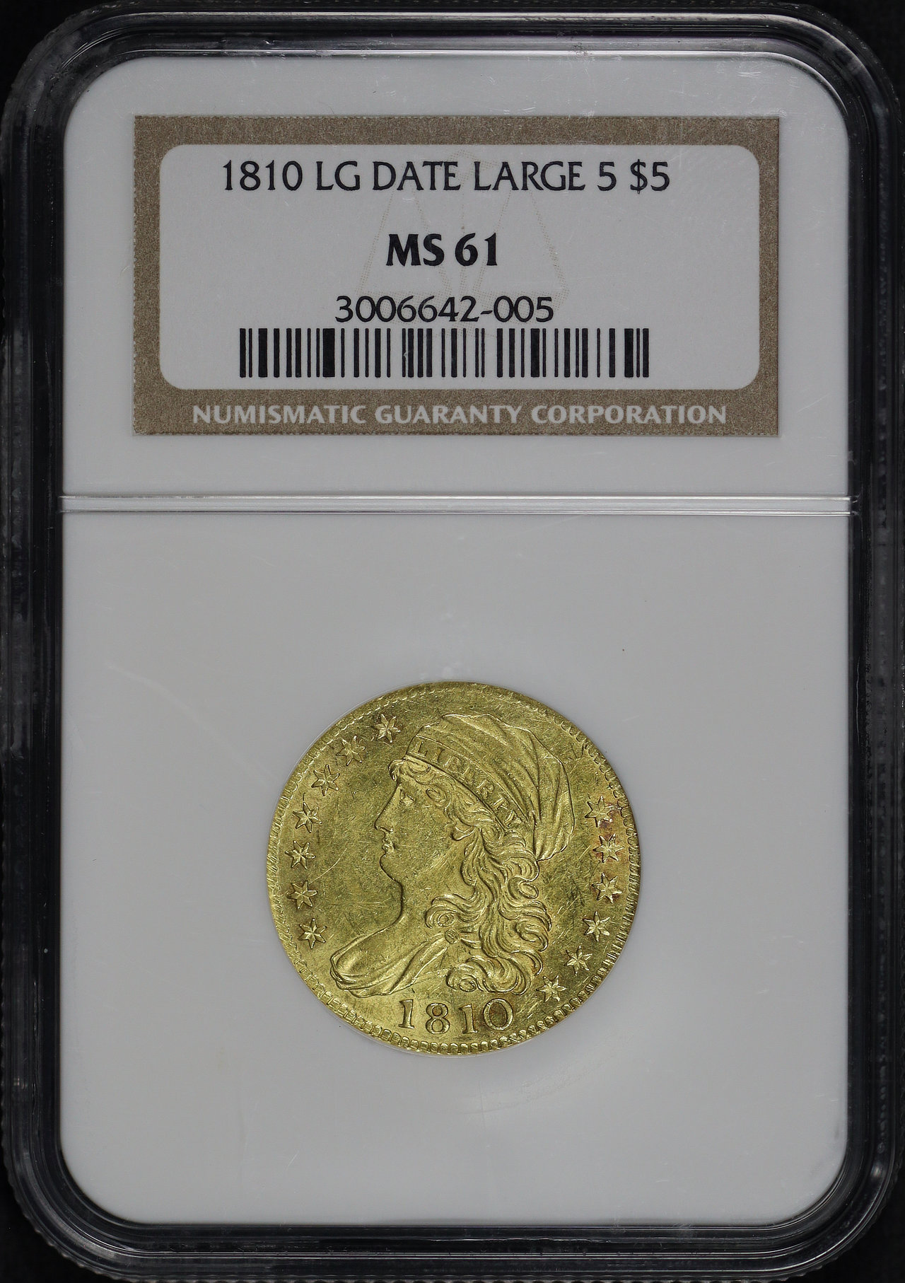 Obverse of this 1810 Large Date, Large 5 Capped Bust $5 NGC MS-61
