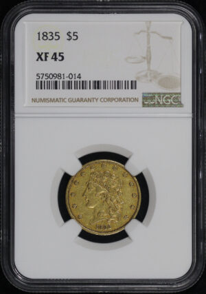 Obverse of this 1835 Classic Head $5 NGC XF-45