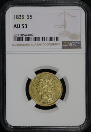 Obverse of this 1835 Classic Head $5 NGC AU-53