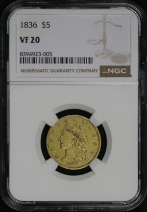 Obverse of this 1836 Classic Head $5 NGC VF-20