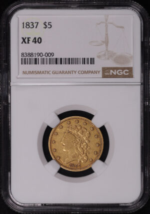 Obverse of this 1837 Classic Head $5 NGC XF-40