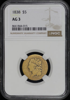 Obverse of this 1838 Classic Head $5 NGC AG-3