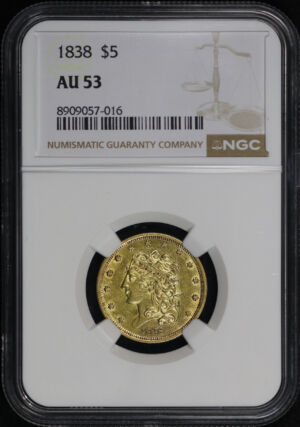 Obverse of this 1838 Classic Head $5 NGC AU-53