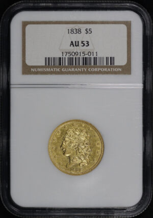 Obverse of this 1838 Classic Head $5 NGC AU-53