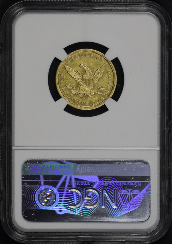 Reverse of this 1842-D Liberty Head $5 Small Date NGC AU-58
