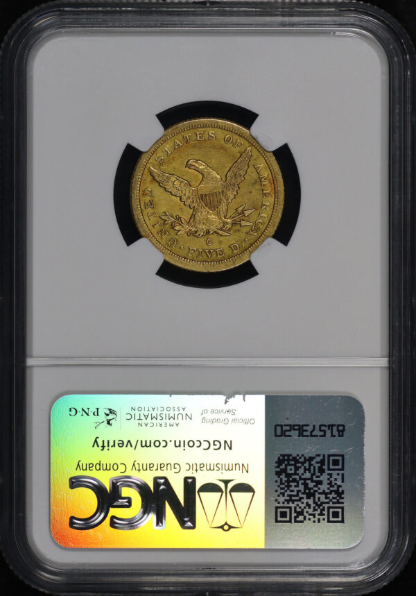 Reverse of this 1843-C Liberty Head $5 NGC UNC Details Cleaned
