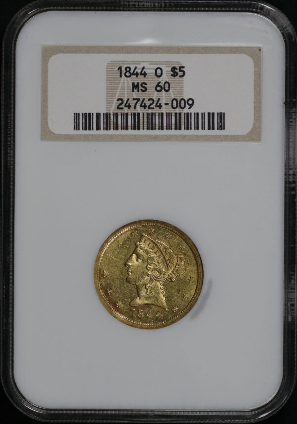 Obverse of this 1844-O Liberty Head $5 NGC MS-60