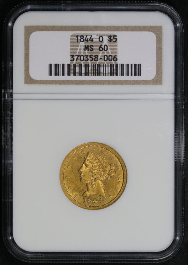 Obverse of this 1844-O Liberty Head $5 NGC MS-60