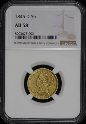 Obverse of this 1845-D Liberty Head $5 NGC AU-58