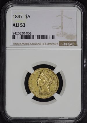Obverse of this 1847 Liberty Head $5 NGC AU-53