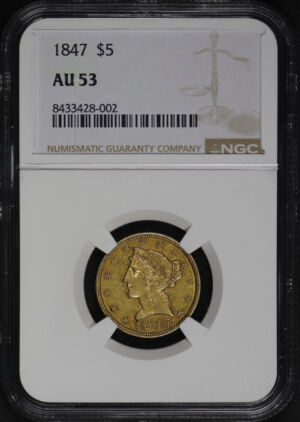 Obverse of this 1847 Liberty Head $5 NGC AU-53