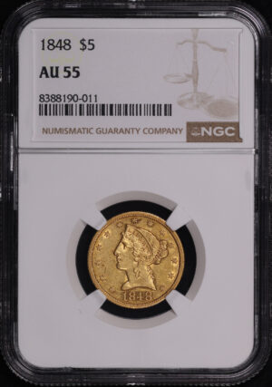 Obverse of this 1848 Liberty Head $5 NGC AU-55
