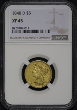 Obverse of this 1848-D Liberty Head $5 NGC XF-45