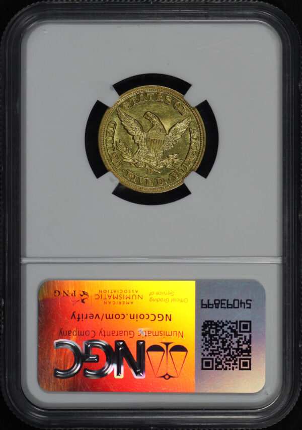 Reverse of this 1849-D Liberty Head $5 NGC MS-61
