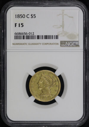 Obverse of this 1850-C Liberty Head $5 NGC F-15