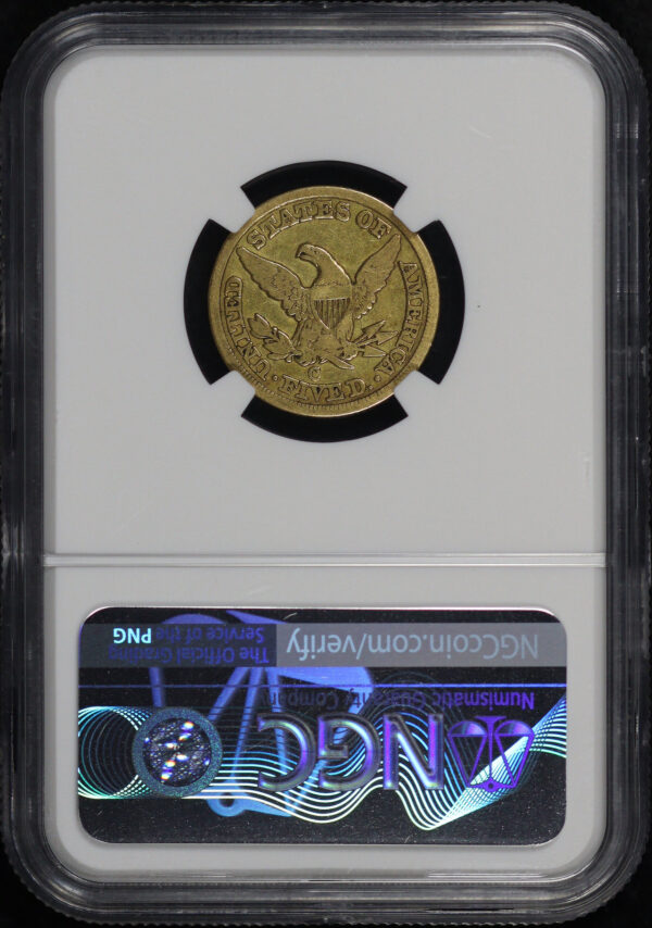 Reverse of this 1850-C Liberty Head $5 NGC F-15