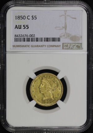 Obverse of this 1850-C Liberty Head $5 NGC AU-55