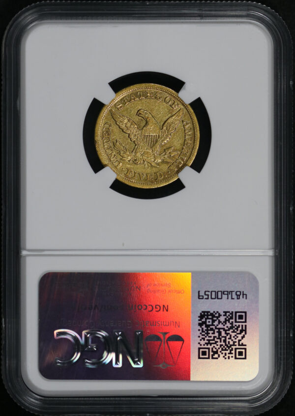 Reverse of this 1850-D Liberty Head $5 NGC AU-55