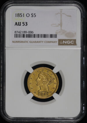 Obverse of this 1851-O Liberty Head $5 NGC AU-53