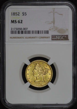 Obverse of this 1852 Liberty Head $5 NGC MS-62