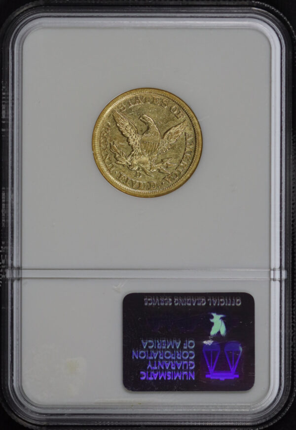 Reverse of this 1853-D Liberty Head $5 Large D NGC AU-50