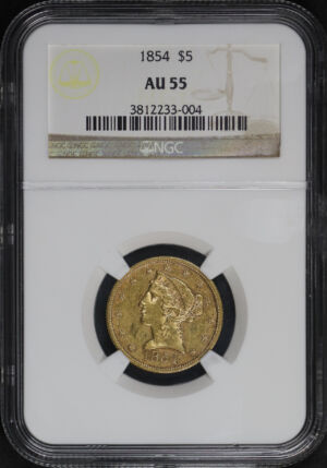 Obverse of this 1854 Liberty Head $5 NGC AU-55
