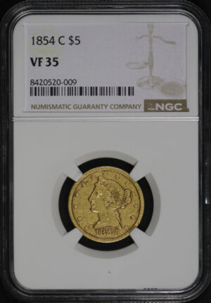Obverse of this 1854-C Liberty Head $5 NGC VF-35