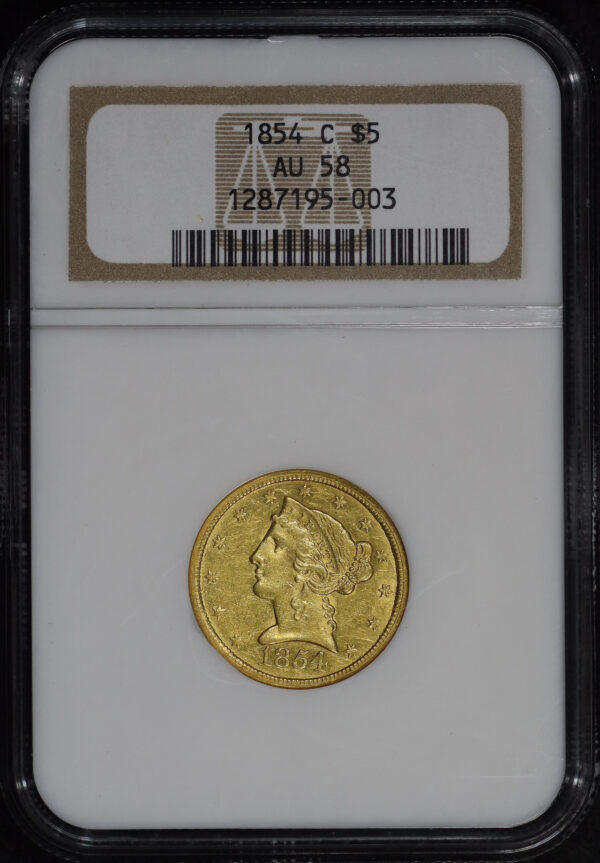 Obverse of this 1854-C Liberty Head $5 NGC AU-58